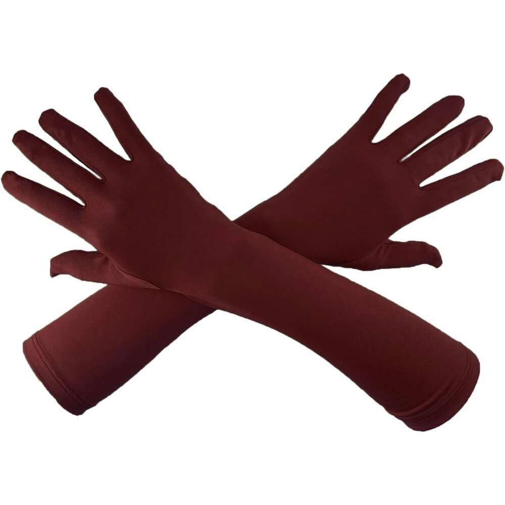 Women's Wine Elbow Length Satin Long Gloves Design Stretchy Cosplay Costume